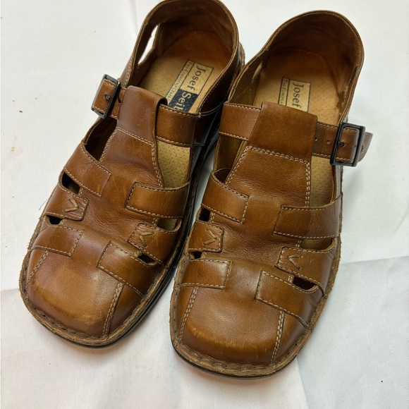 Josef Seibel Women’s 36 Fisherman Sandals Leather Square Closed Toe Cage Shoe - Picture 1 of 12